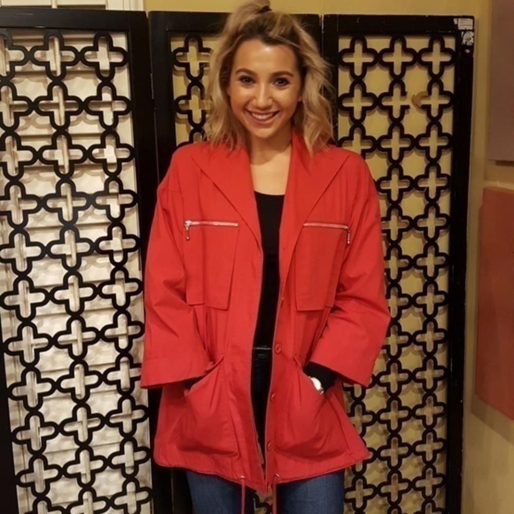 VINTAGE DVF RED 100% COTTON FRONT POCKETS  COAT/RAIN COAT‎
